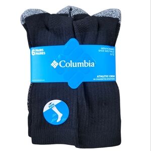 6 Pair NWT MEN'S COLUMBIA BLACK ATHLETIC CREW SOCKS